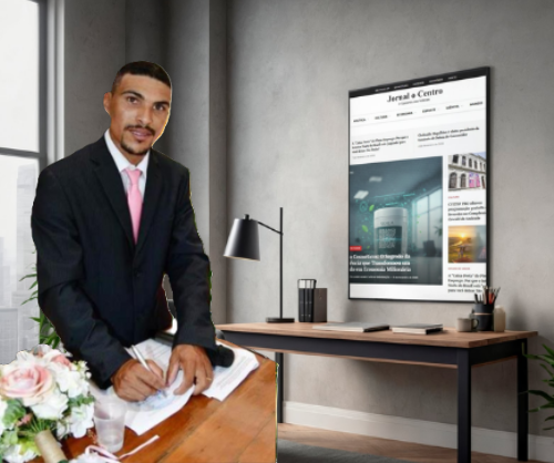 O Jornalista Douglas Cesar (Mtb. 0099883/SP), empresário e CEO Global da Ordem dos Empresários, em registro institucional. Imagem simboliza a transição de ajudante de floricultura a líder no setor de gestão administrativa e comunicação em São Paulo.